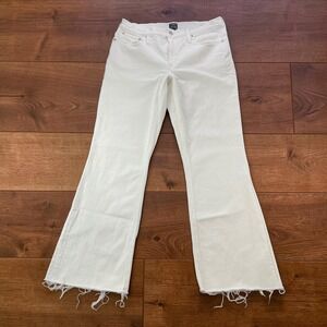 J.Crew Mid-Rise Flare Crop White Jeans Raw Hem BP363 Size 31T W32 Inseam 26.5"